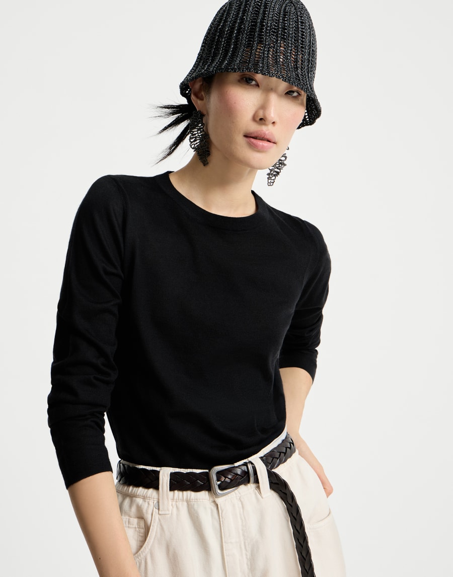 丝绒混纺毛衣 黑色 女款 - Brunello Cucinelli