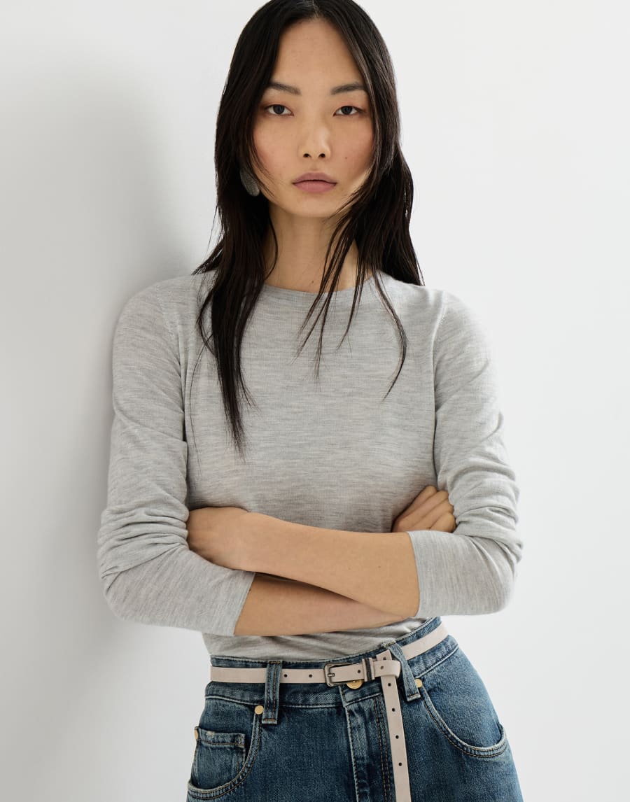 丝绒混纺毛衣 浅灰 女款 - Brunello Cucinelli