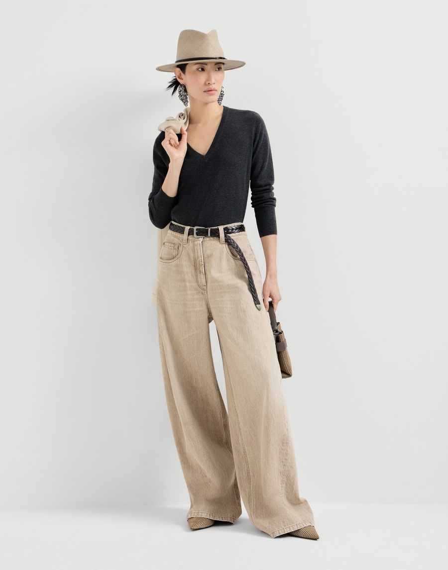 Cashmere sweater with monili Anthracite Woman - Brunello Cucinelli