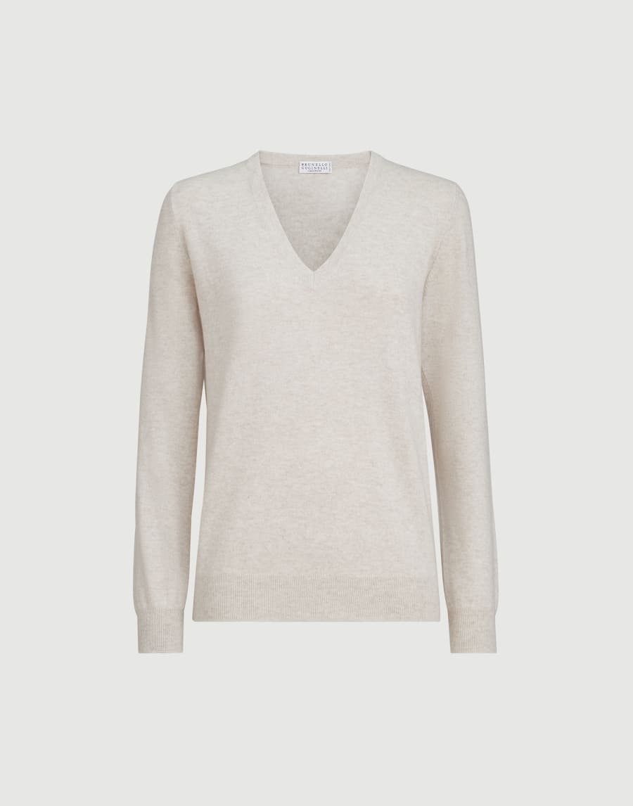 Cashmere sweater with monili Oyster Woman - Brunello Cucinelli