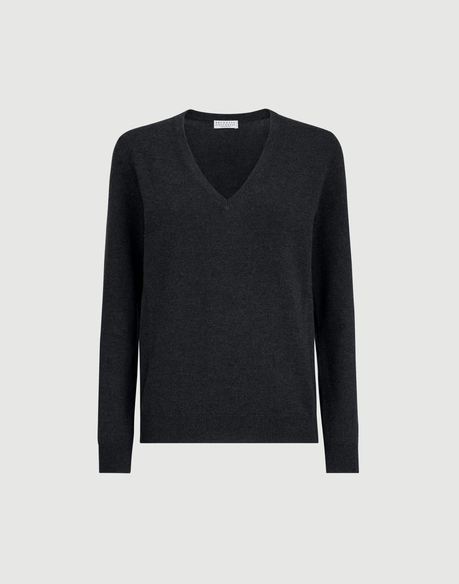 Cashmere sweater with monili Anthracite Woman - Brunello Cucinelli