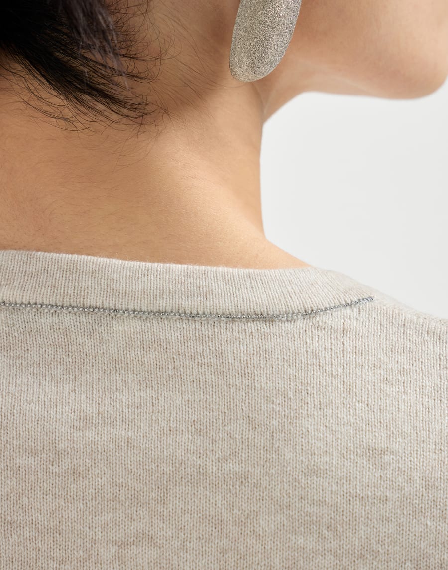 Cashmere sweater with monili Oyster Woman - Brunello Cucinelli