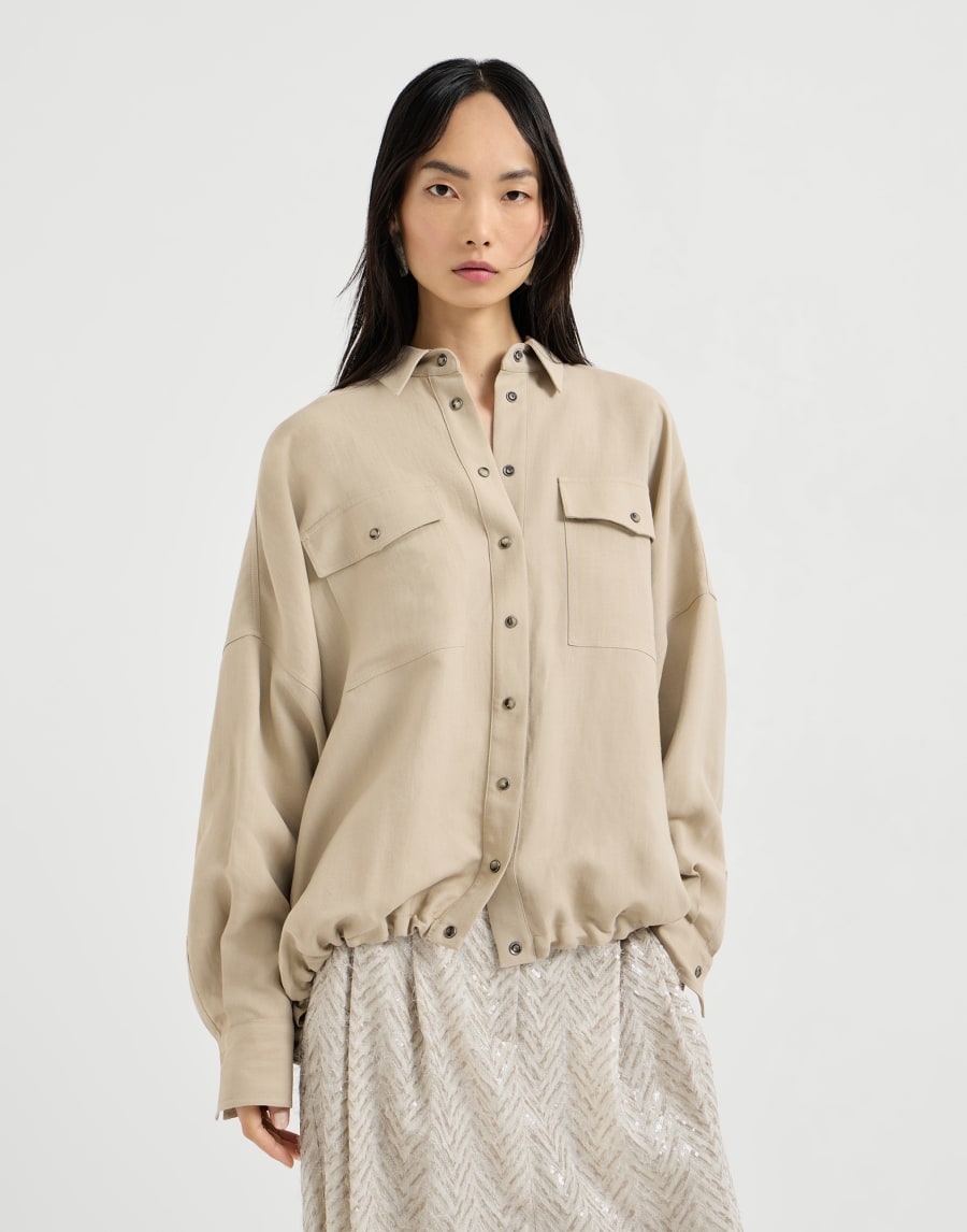 Fluid twill shirt Sand Woman - Brunello Cucinelli