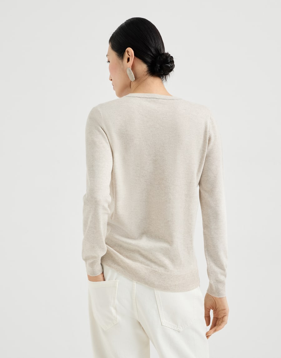 Cashmere sweater with monili Oyster Woman - Brunello Cucinelli