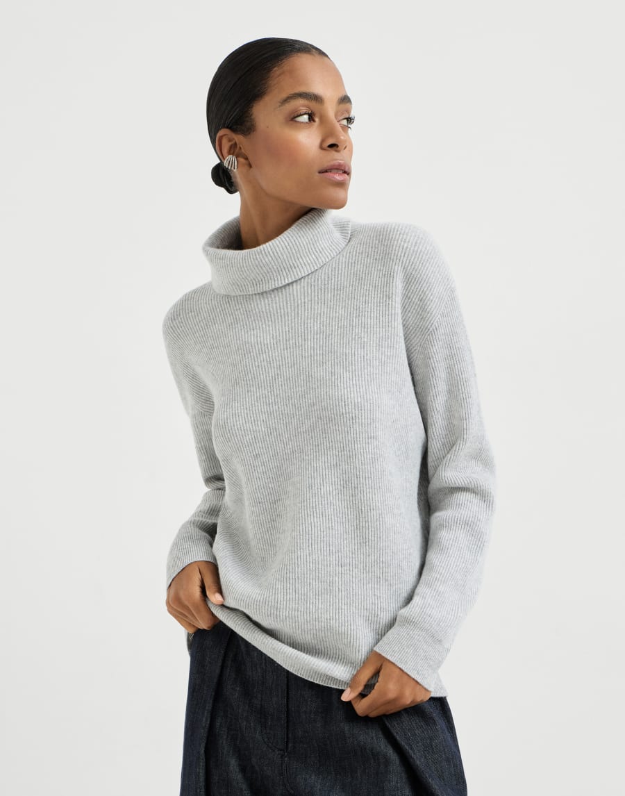 Cashmere English rib sweater Light Grey Woman - Brunello Cucinelli