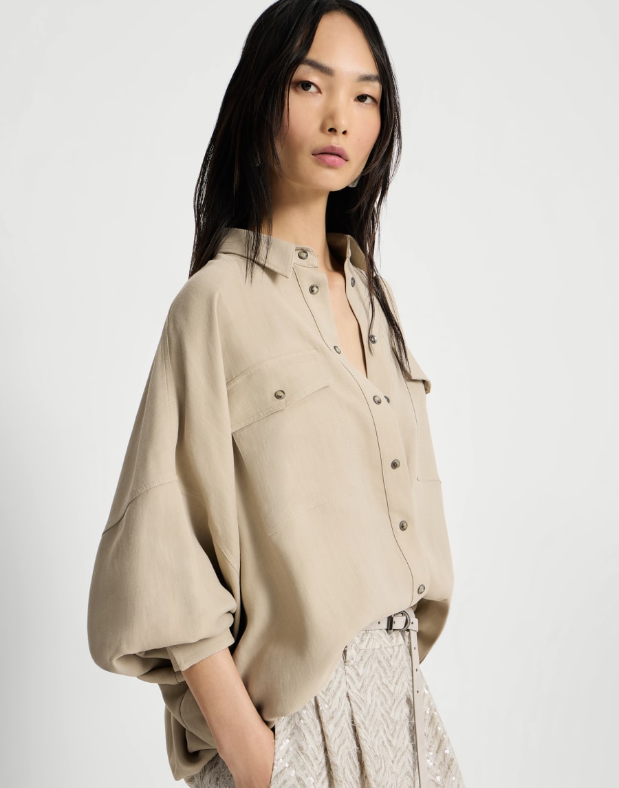 Fluid twill shirt Sand Woman - Brunello Cucinelli