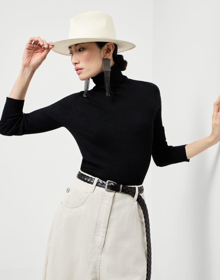 Cashmere and silk Sparkling sweater Black Woman - Brunello Cucinelli