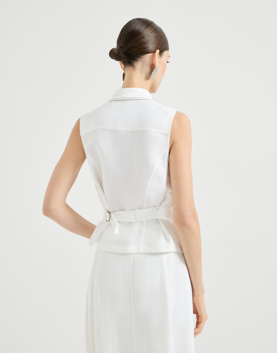 Fluid twill vest with monili White Woman - Brunello Cucinelli