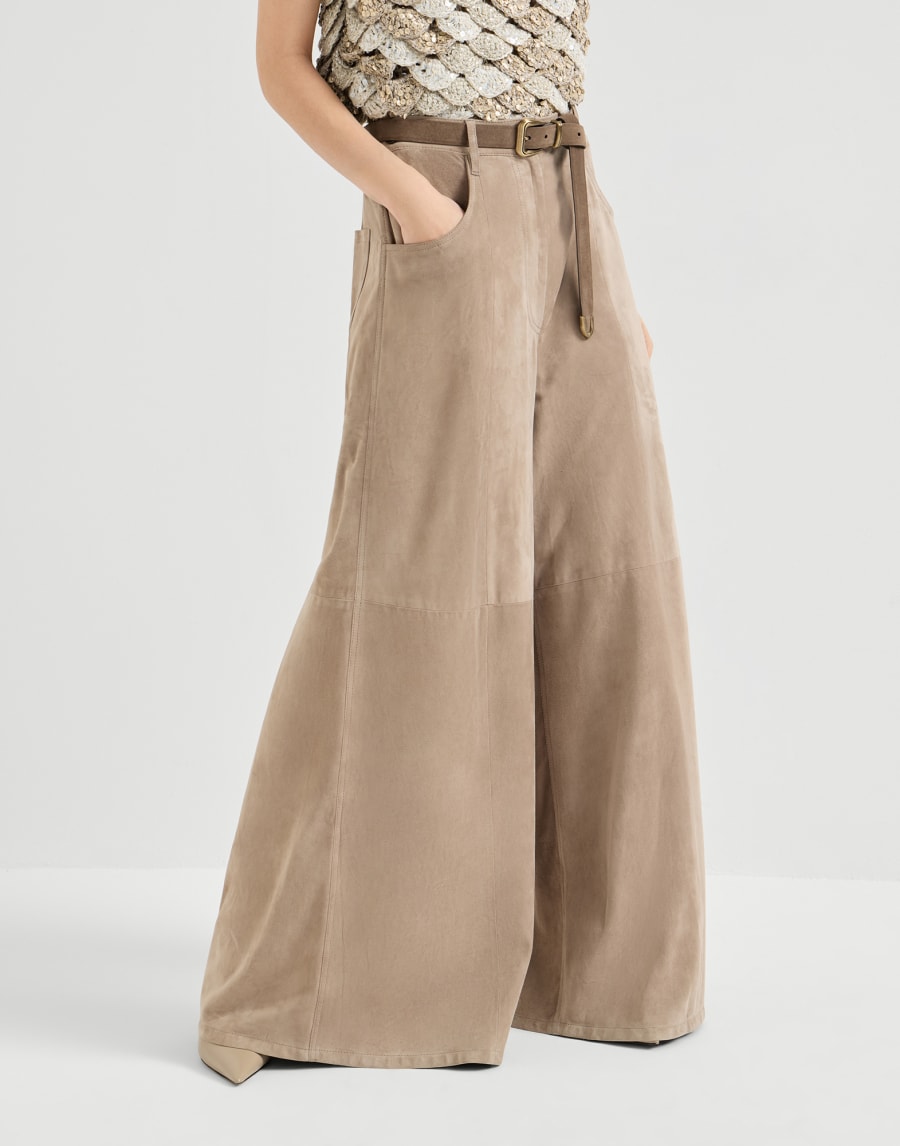 Suede maxi trousers Beige Woman - Brunello Cucinelli