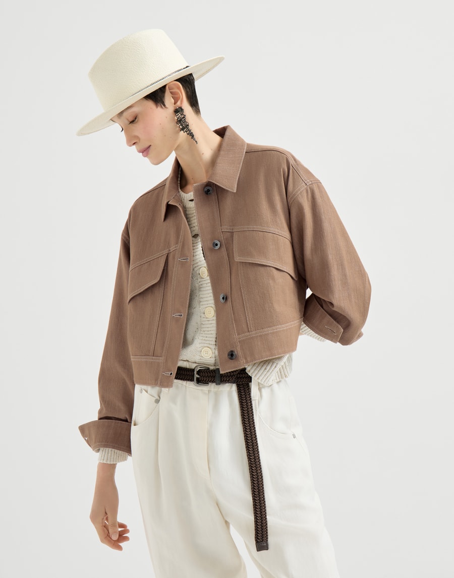 牛仔布效果斜纹织物外套 沙漠黄 女款 - Brunello Cucinelli
