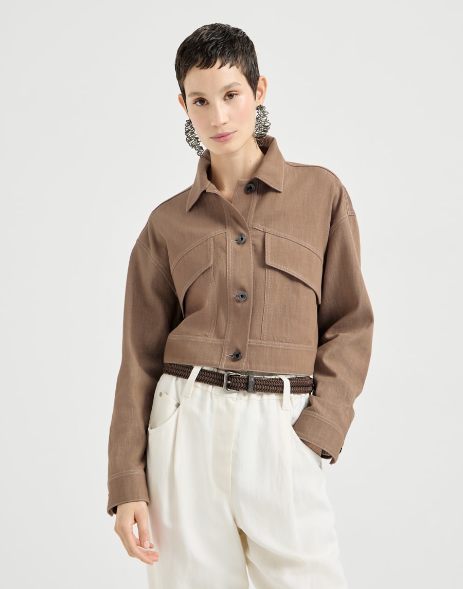 牛仔布效果斜纹织物外套 沙漠黄 女款 - Brunello Cucinelli