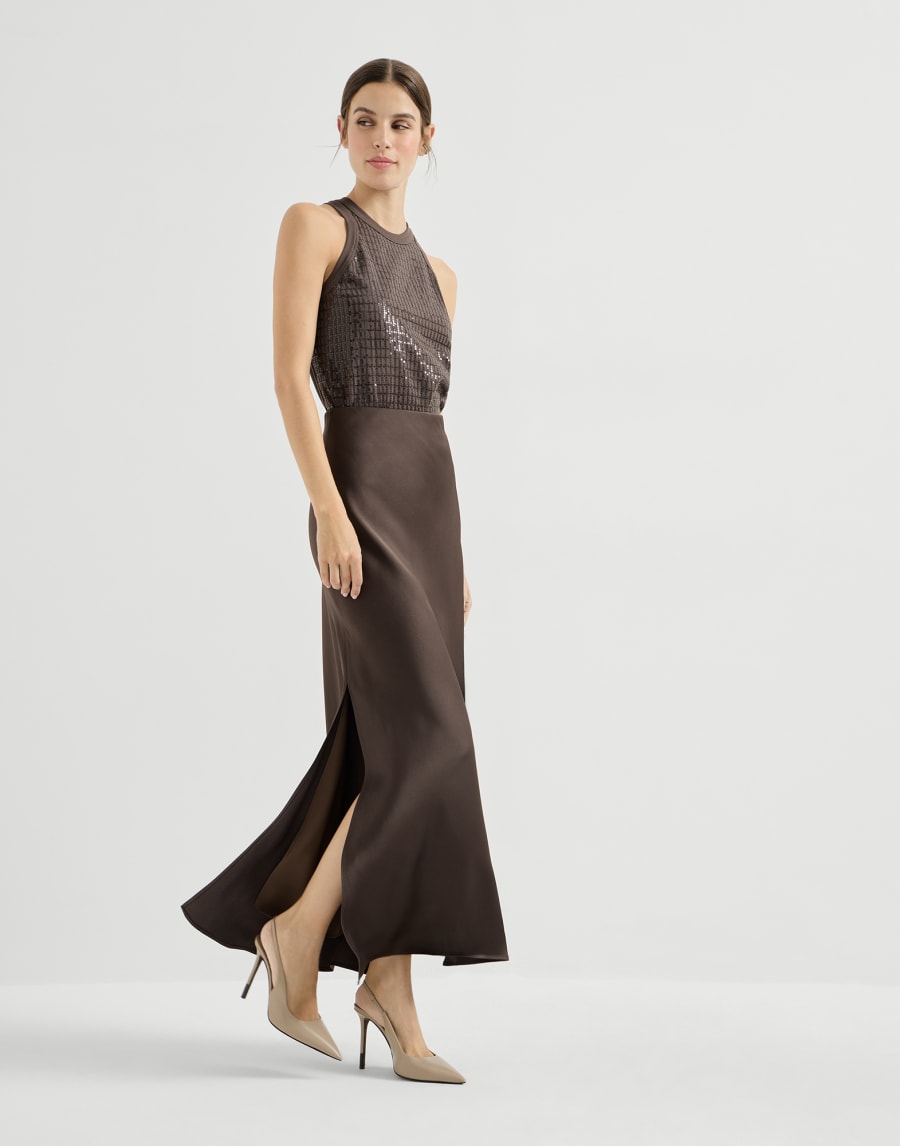 Jupe Fluid Bias-Cut Cacao Femme - Brunello Cucinelli