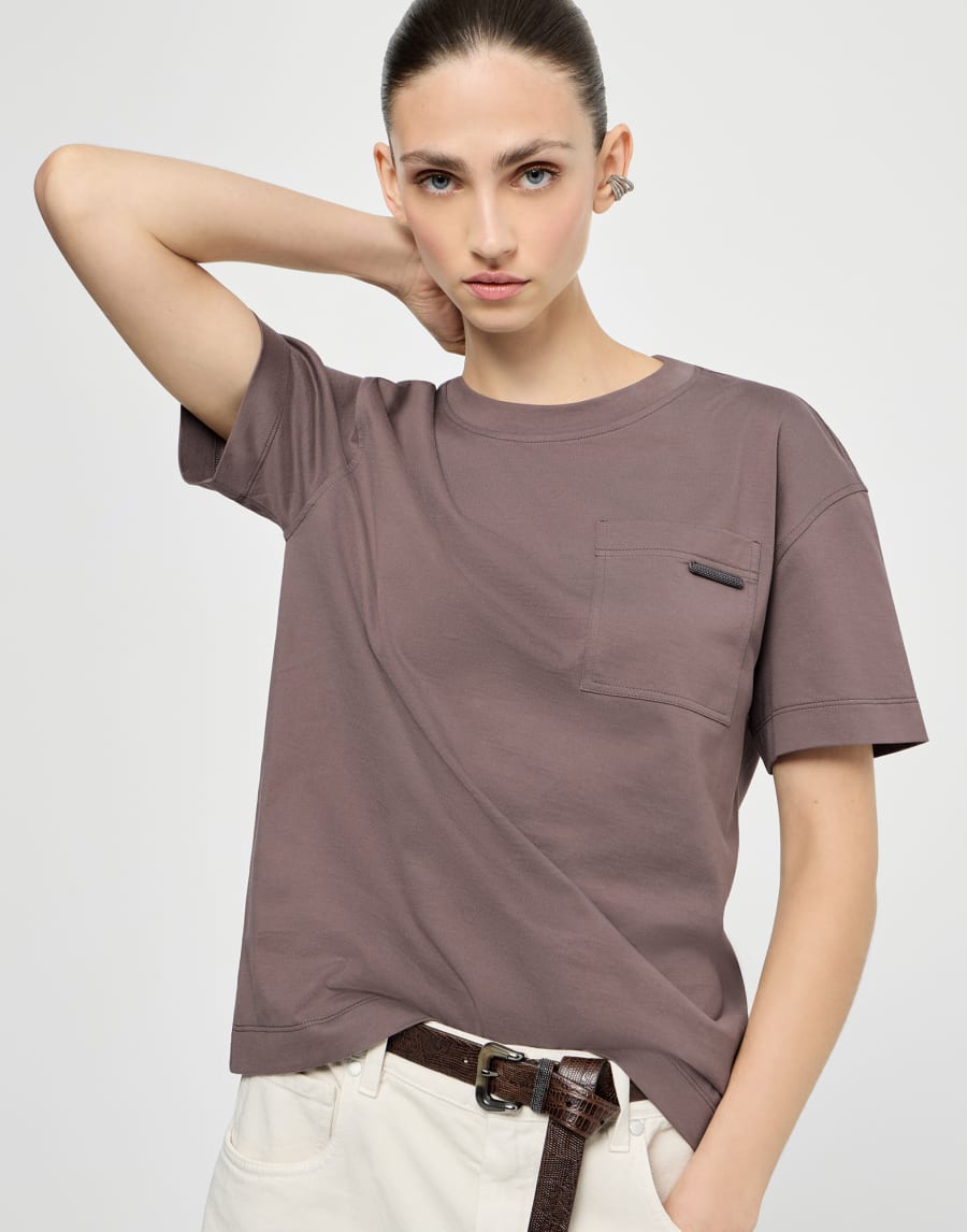 T-shirt in jersey di cotone Marrone Donna - Brunello Cucinelli