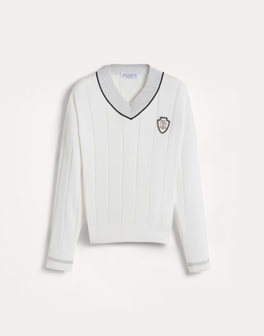 Cotton sweater with monili White Girls - Brunello Cucinelli