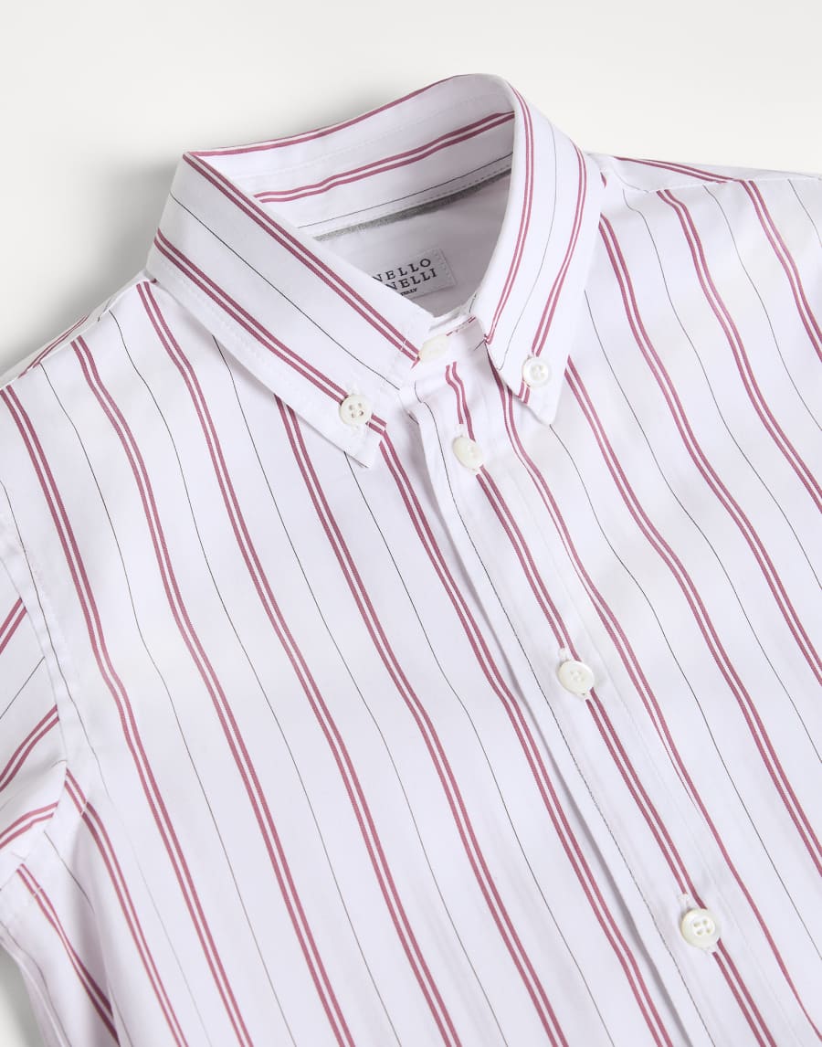 Camicia in popeline multiriga Rosso Bambino - Brunello Cucinelli