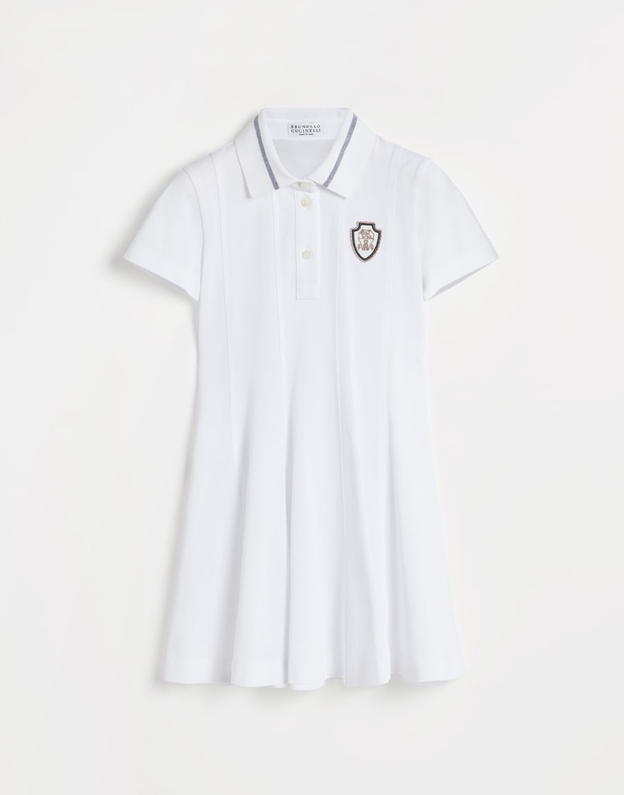 Cotton piqué dress with logo White Girls - Brunello Cucinelli