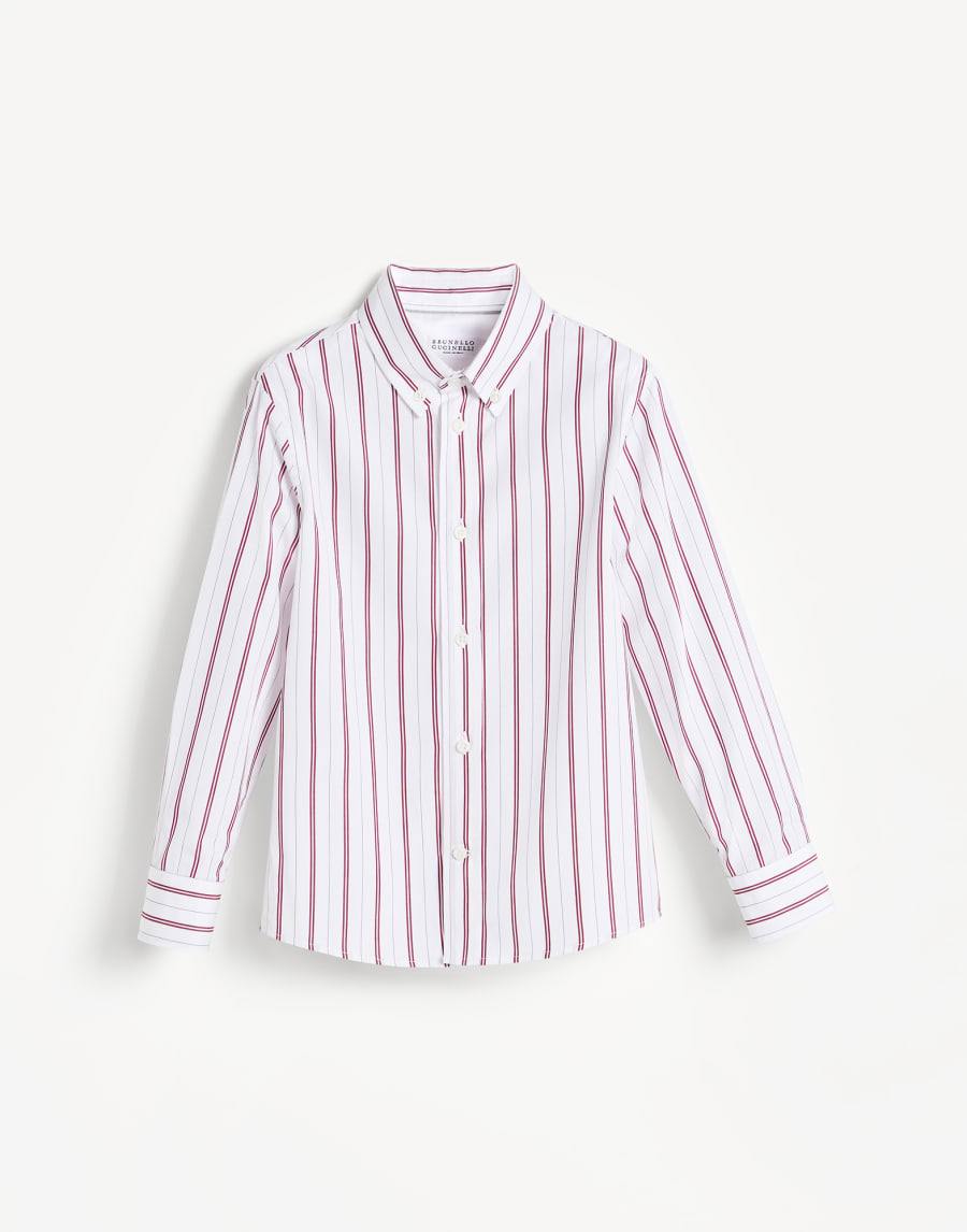 Camicia in popeline multiriga Rosso Bambino - Brunello Cucinelli