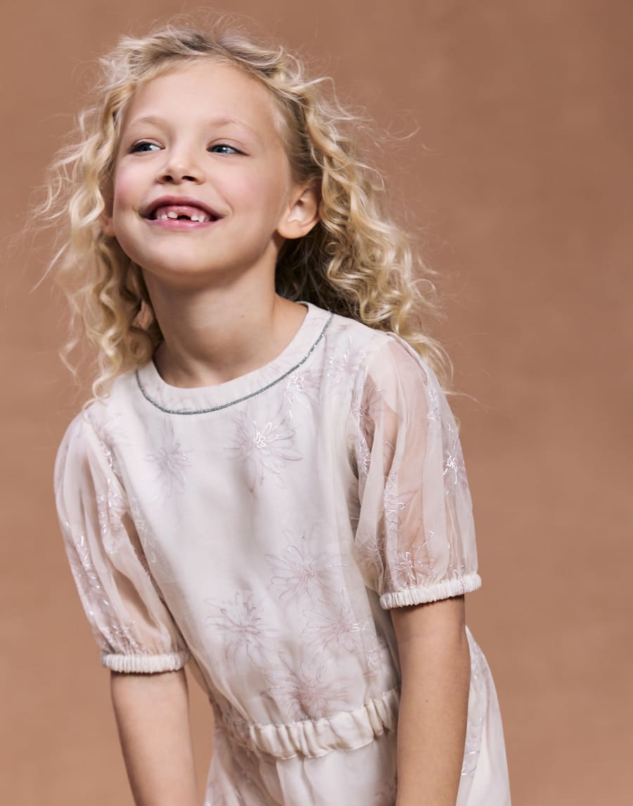 Vestido de chifón Sparkling Daisy Beige Claro Niña - Brunello Cucinelli