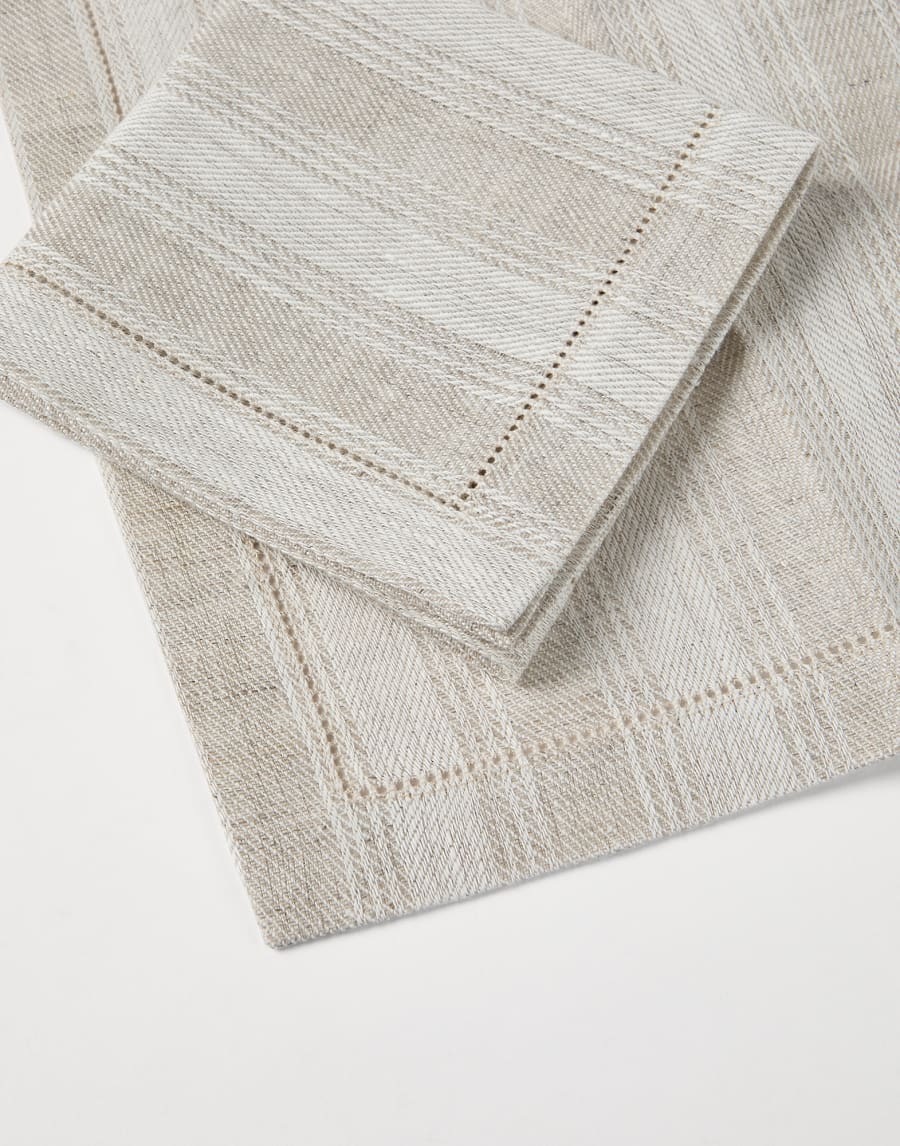 Chalk stripe linen 4-pc napkins set Lessivè Lifestyle - Brunello Cucinelli
