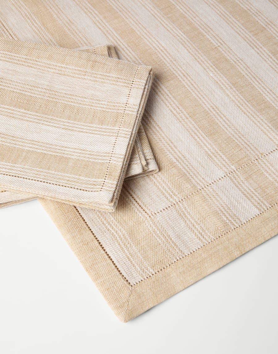 Striped linen runner and 2 napkins set Panama Lifestyle - Brunello Cucinelli