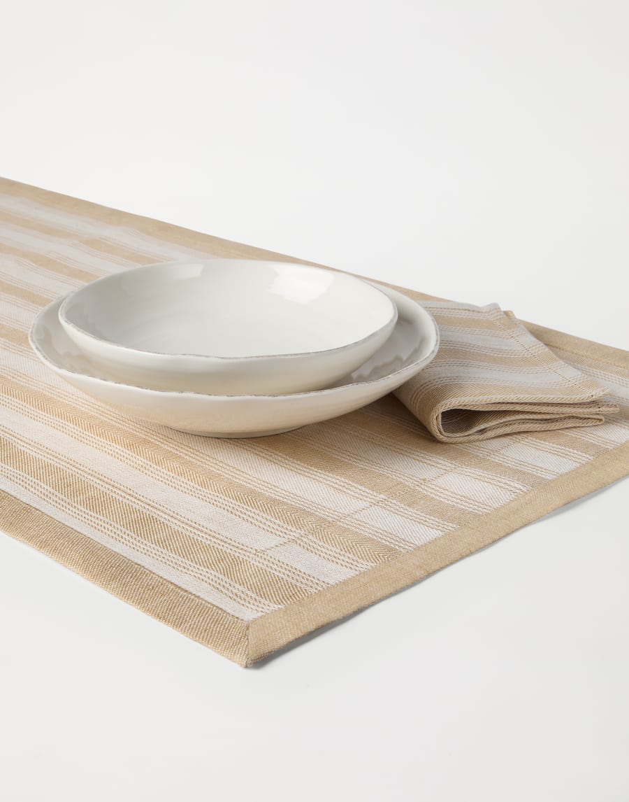 Striped linen runner and 2 napkins set Panama Lifestyle - Brunello Cucinelli