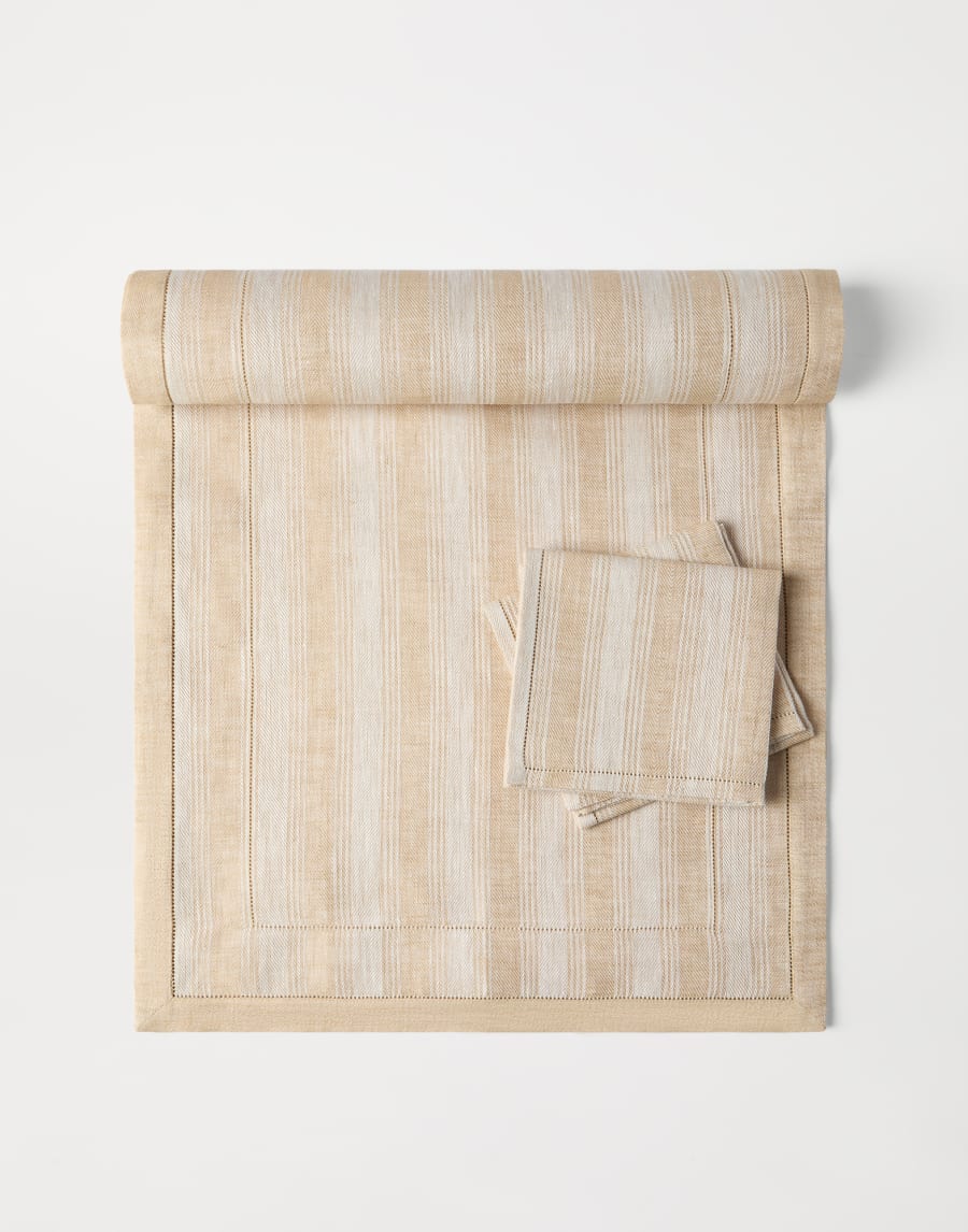 Striped linen runner and 2 napkins set Panama Lifestyle - Brunello Cucinelli