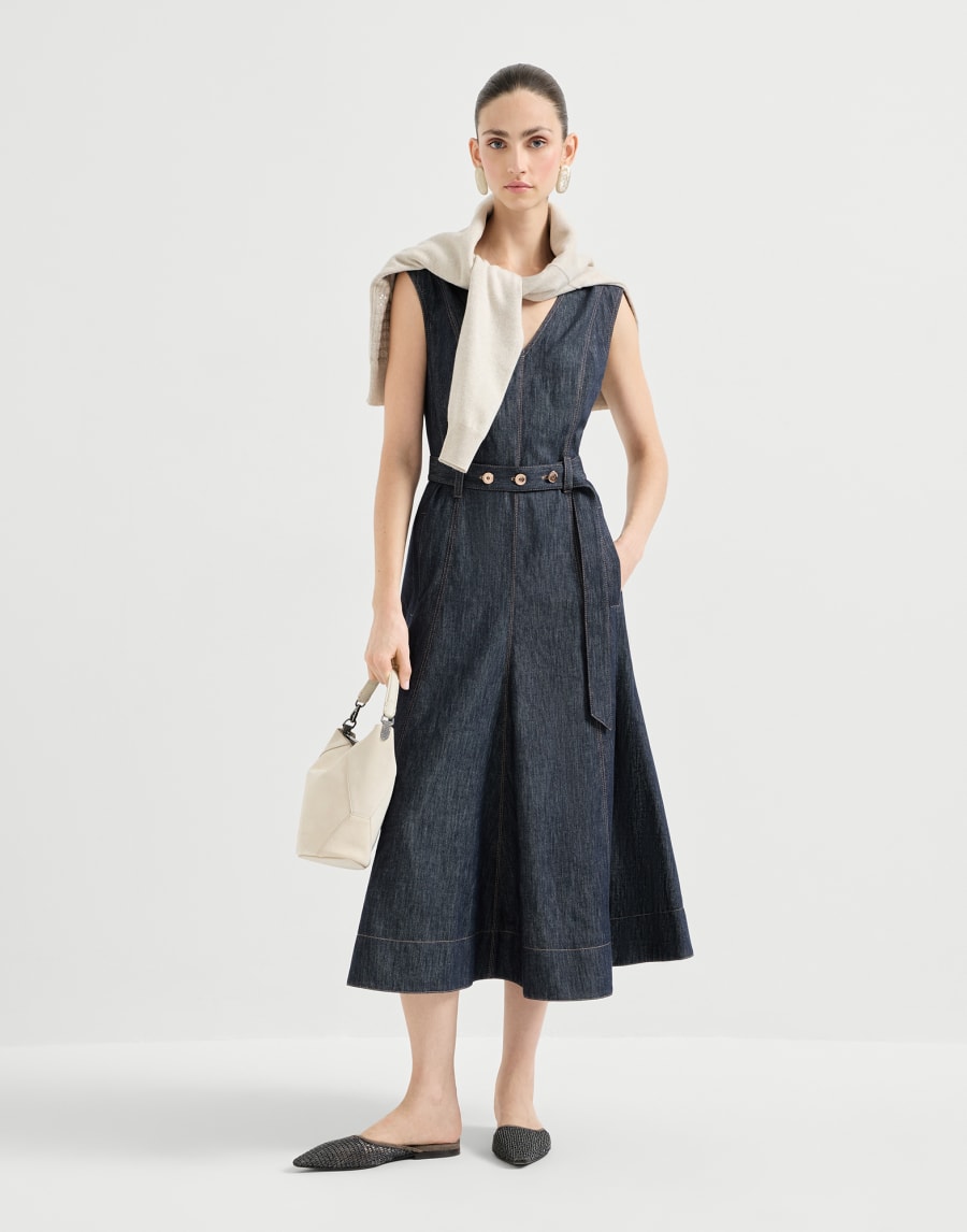 Twill flared dress Denim Woman - Brunello Cucinelli