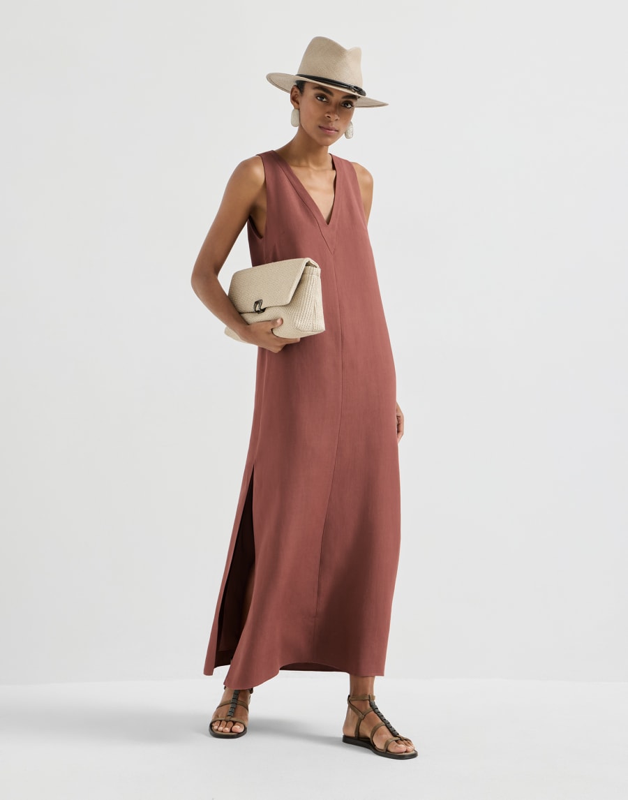 Abito in twill Fluid Rosso Mattone Donna - Brunello Cucinelli