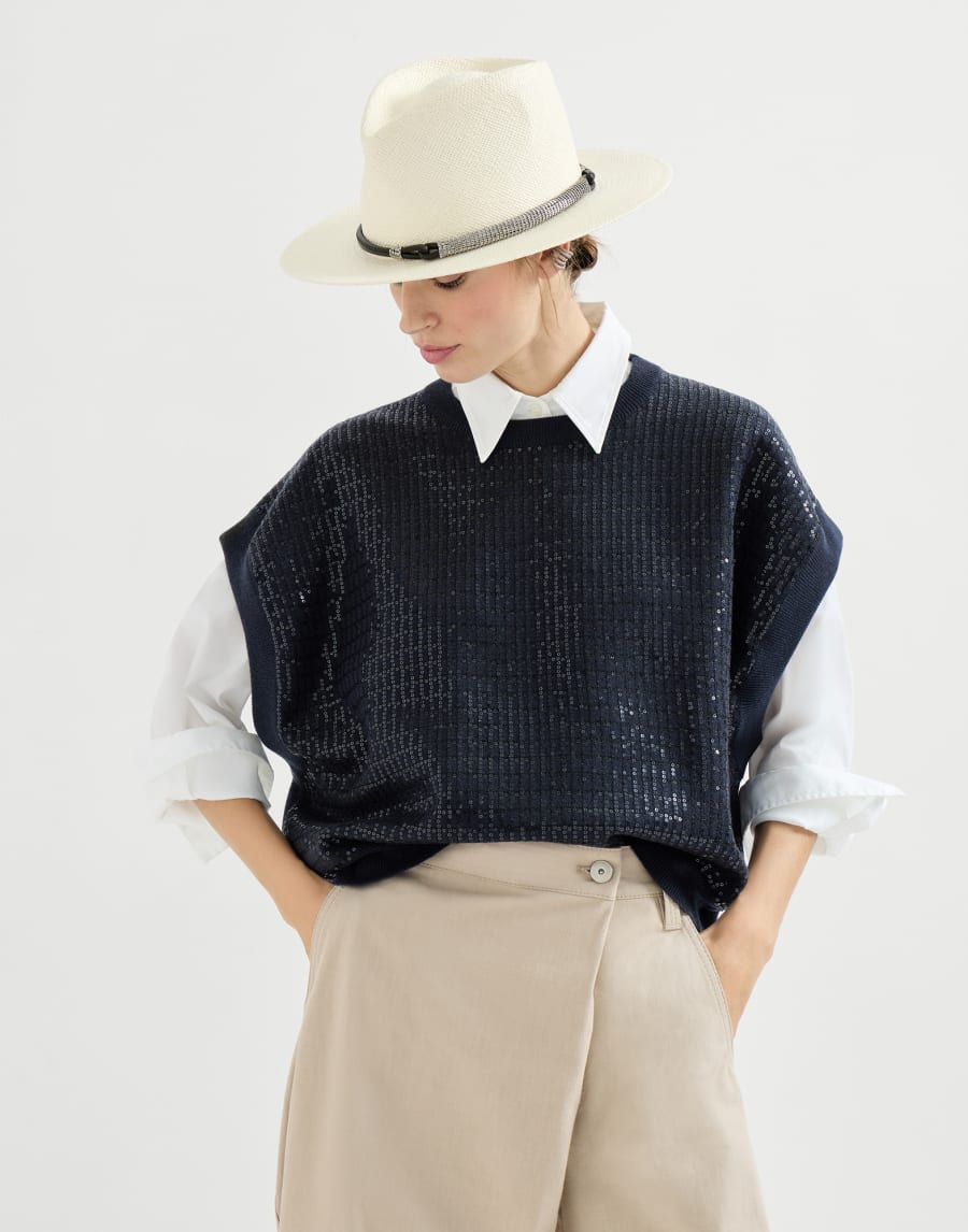 Maglia Dazzling Embroidery Blu Donna - Brunello Cucinelli