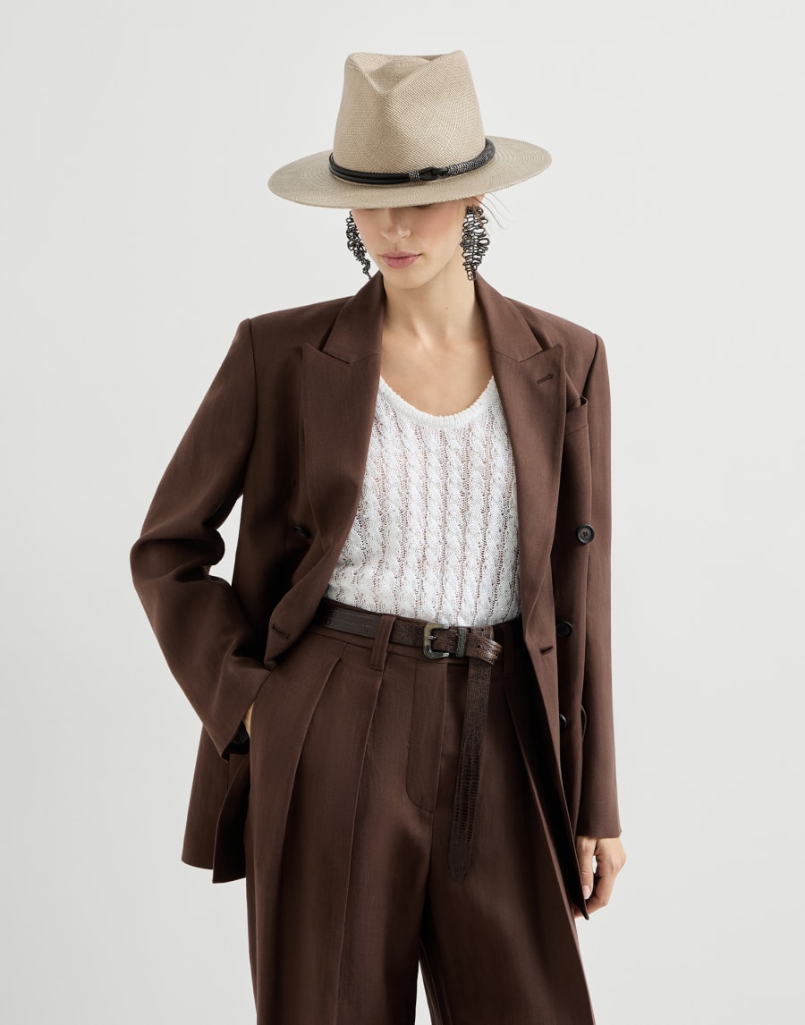 Fluid twill blazer Cocoa Woman - Brunello Cucinelli