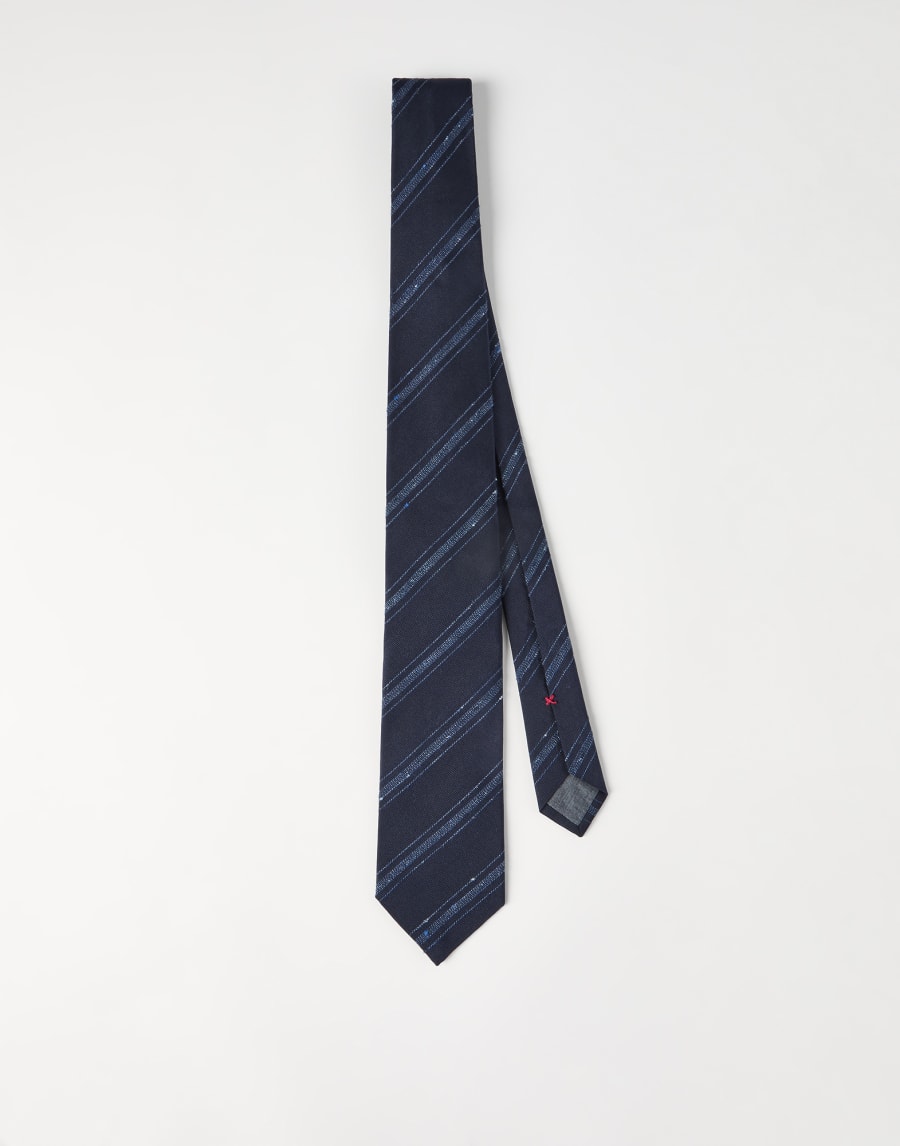 Silk and cotton tie Navy Blue Man - Brunello Cucinelli