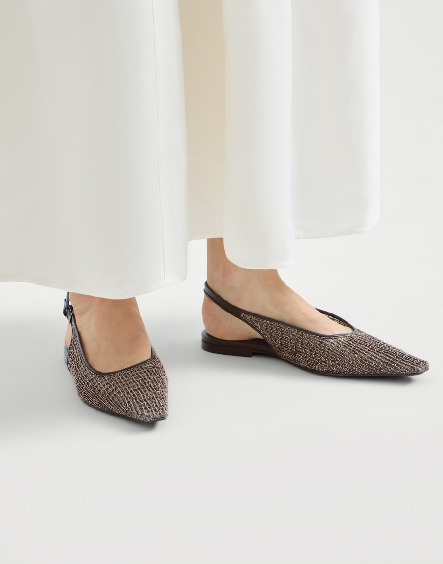 Flat Slingback in pelle Marrone Donna - Brunello Cucinelli
