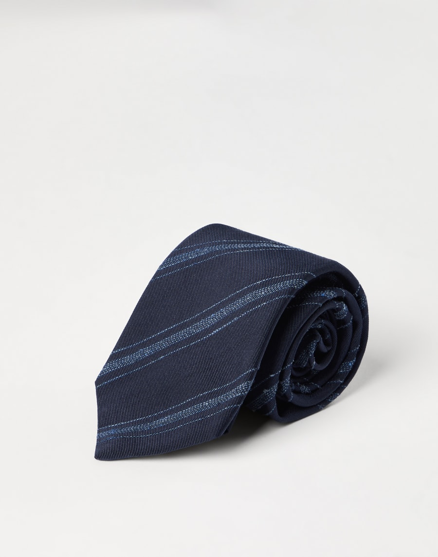Silk and cotton tie Navy Blue Man - Brunello Cucinelli