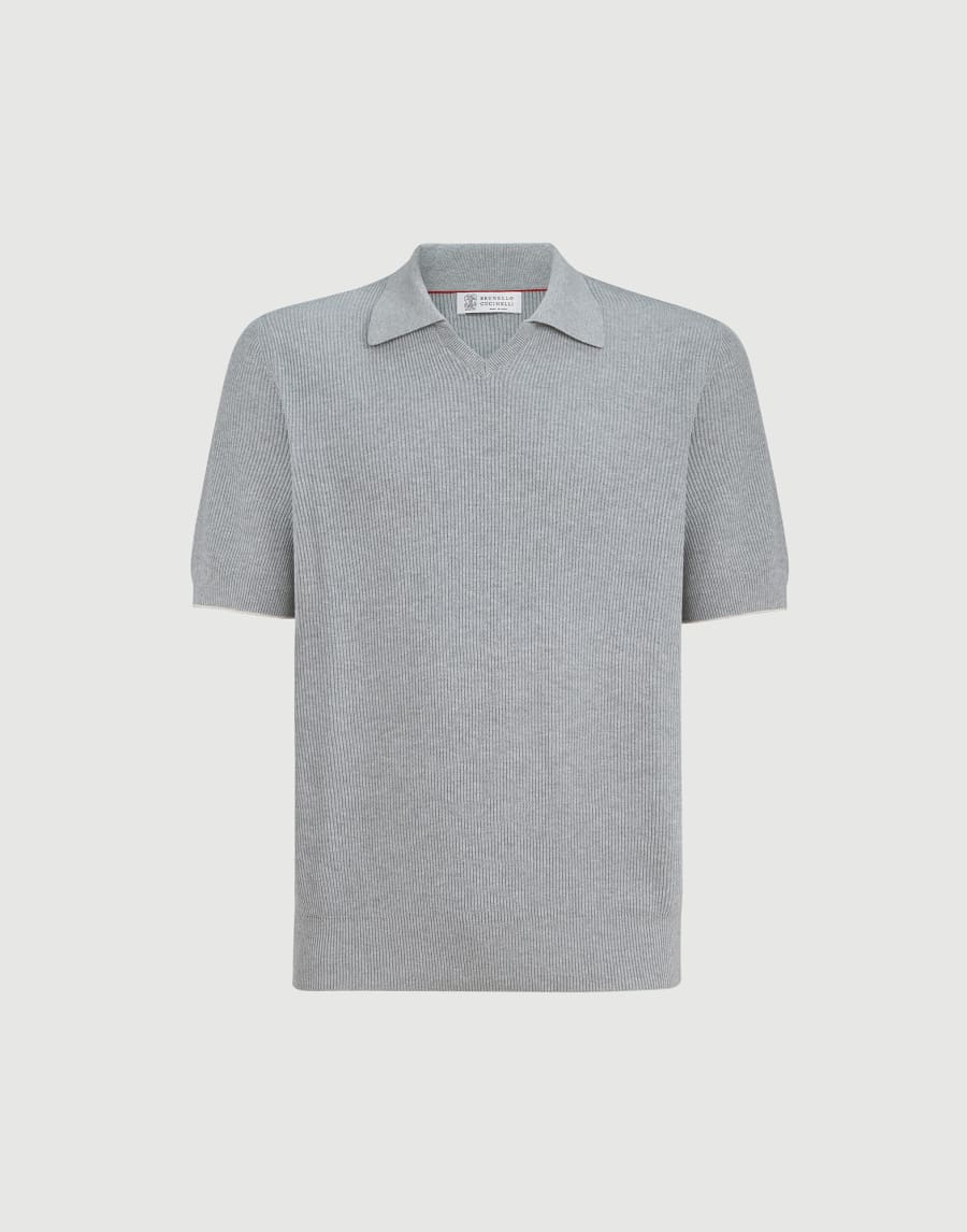Polo in maglia di cotone costa inglese Grigio Uomo - Brunello Cucinelli