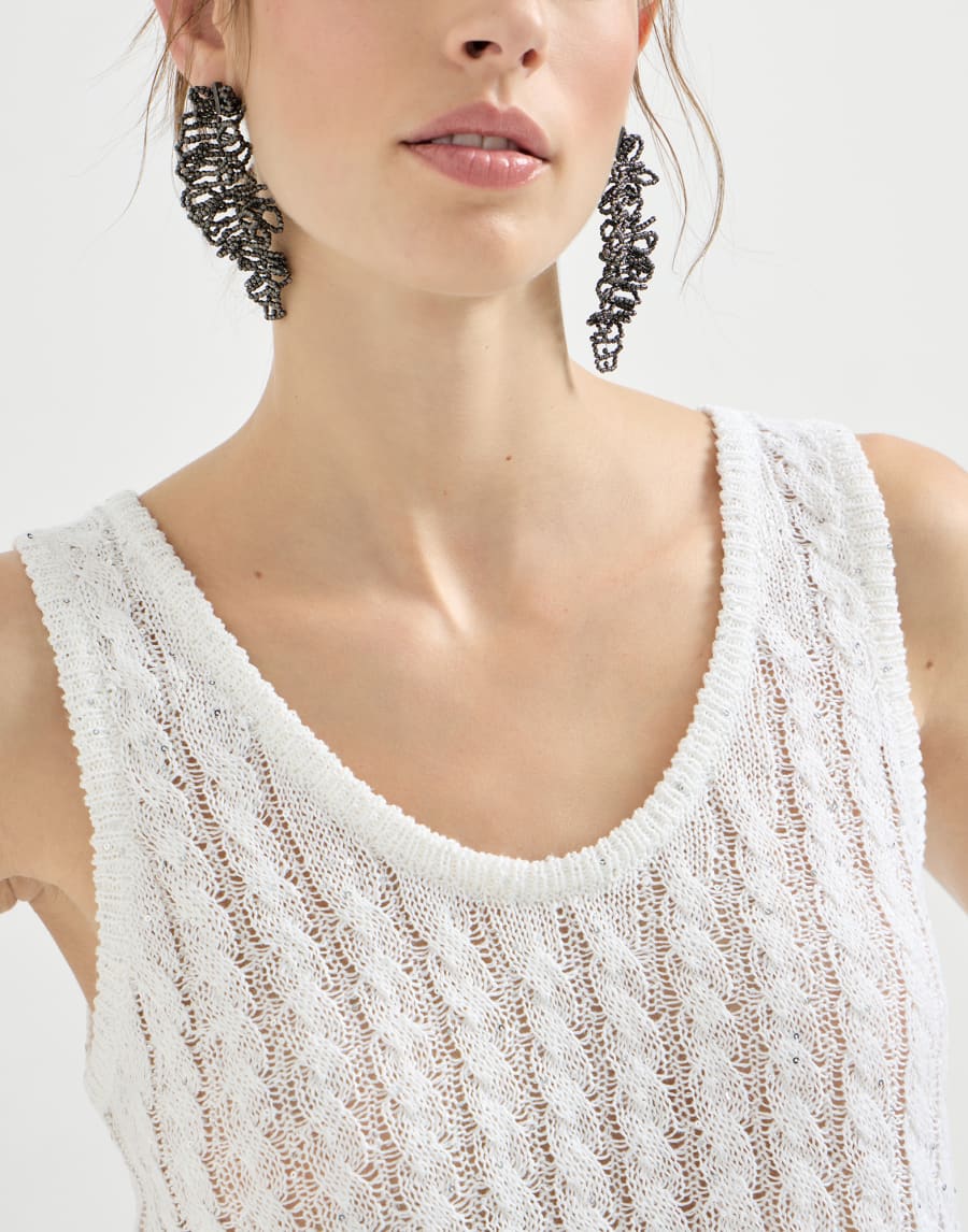 Top Dazzling Cable Bianco Donna - Brunello Cucinelli