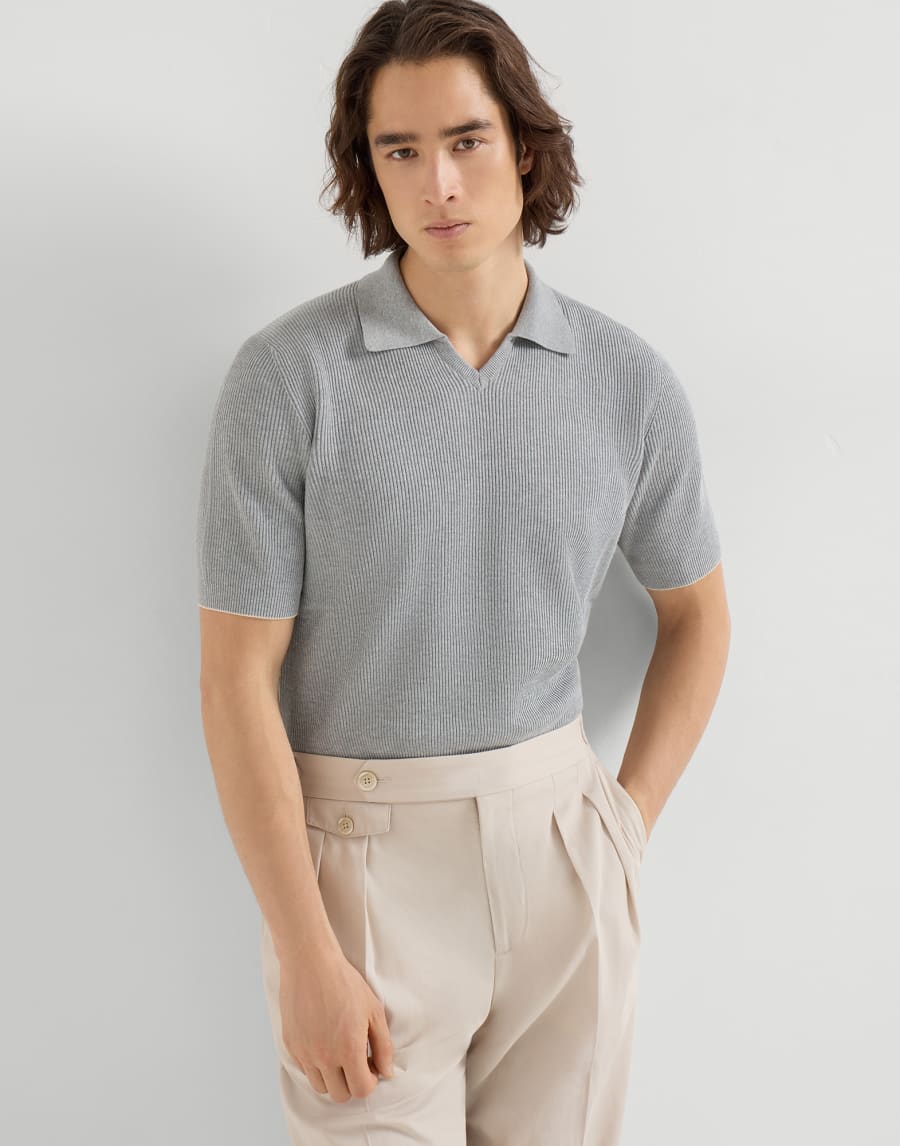 Polo in maglia di cotone costa inglese Grigio Uomo - Brunello Cucinelli