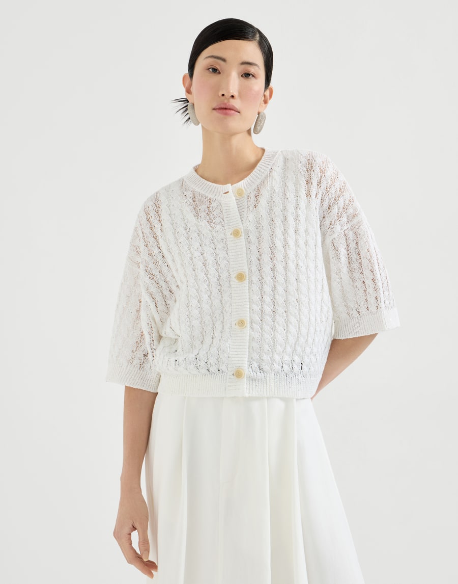 Cardigan Dazzling Cable Bianco Donna - Brunello Cucinelli