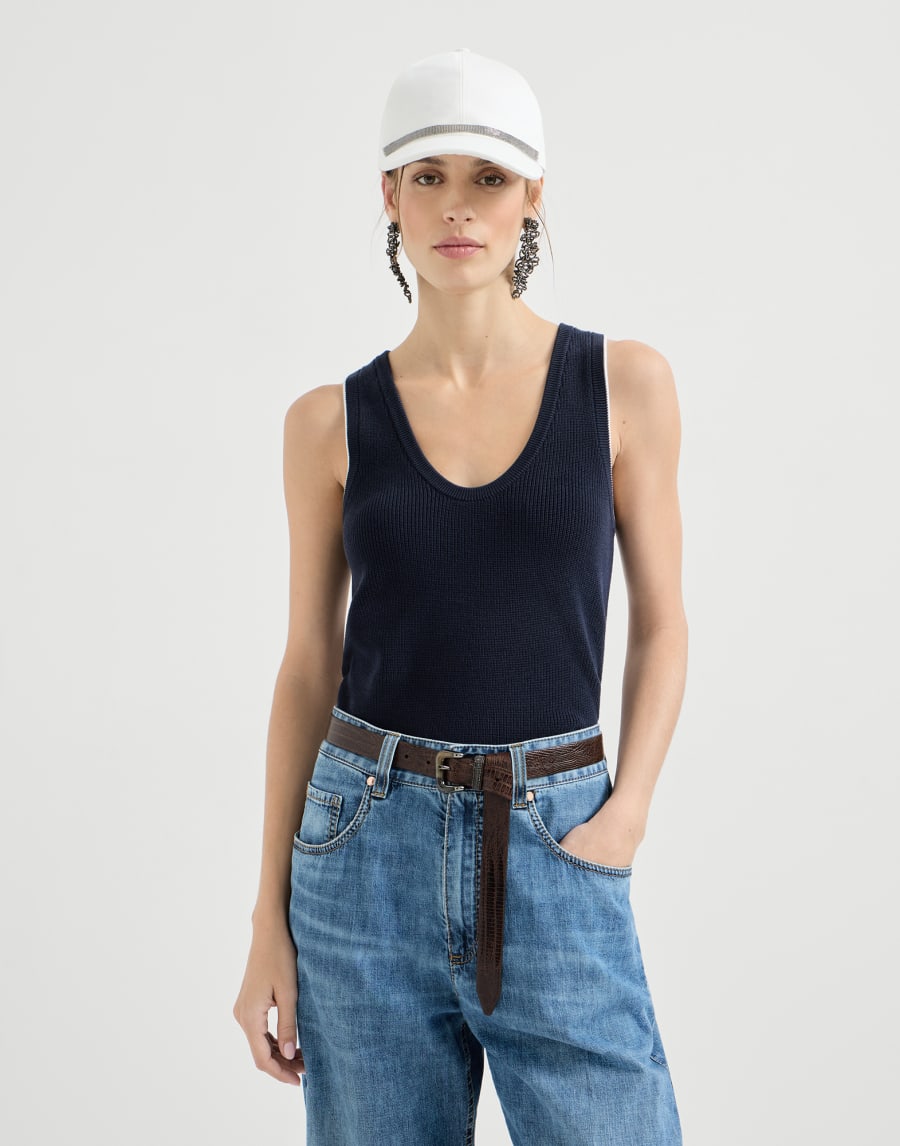 Top in maglia di cotone Blu Donna - Brunello Cucinelli
