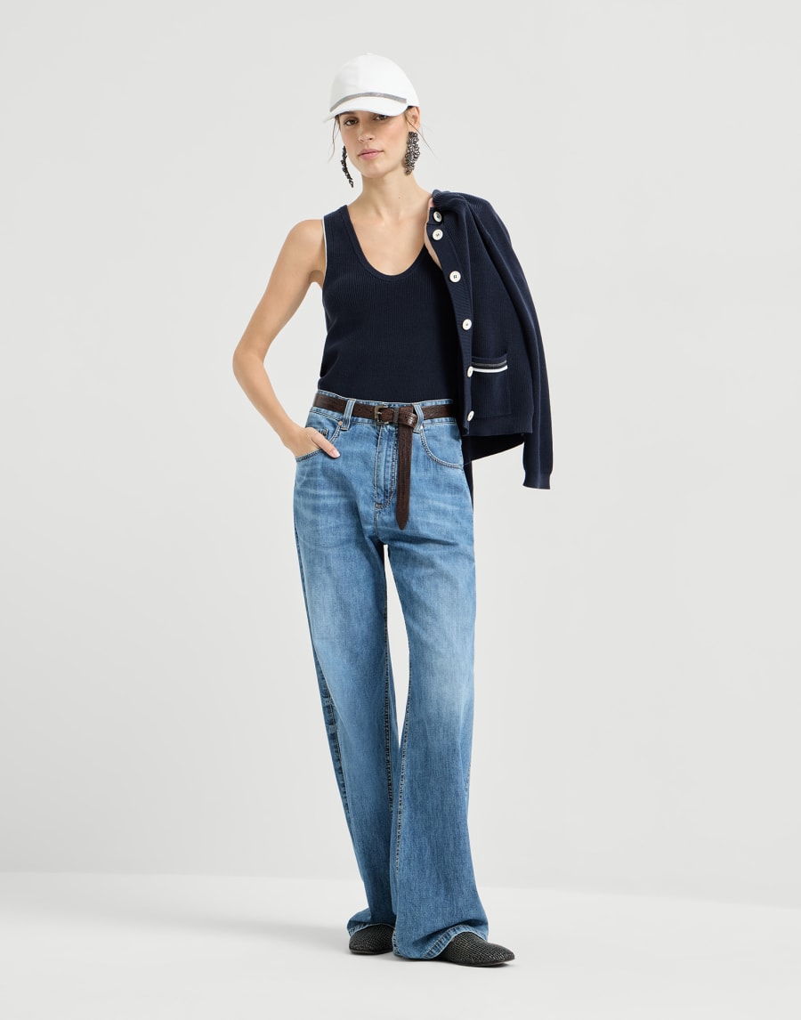 Top in maglia di cotone Blu Donna - Brunello Cucinelli