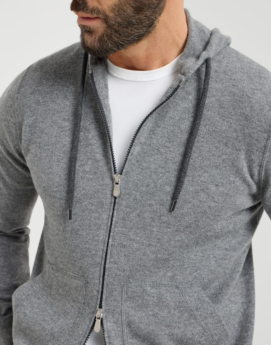 Cashmere sweatshirt-style cardigan Dark Grey Man - Brunello Cucinelli