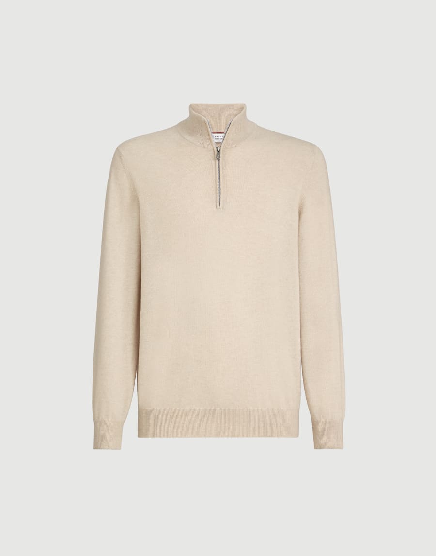 Cashmere sweater with half zip Sand Man - Brunello Cucinelli