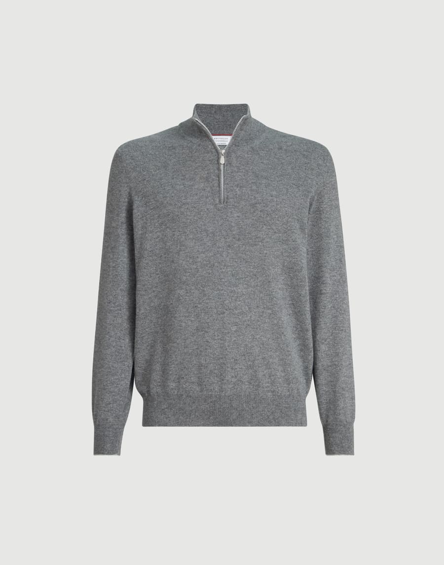 Cashmere sweater with half zip Dark Grey Man - Brunello Cucinelli