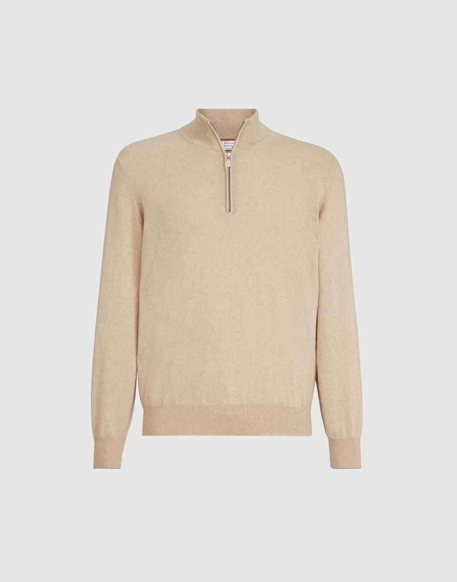Cashmere sweater with half zip Beige Man - Brunello Cucinelli
