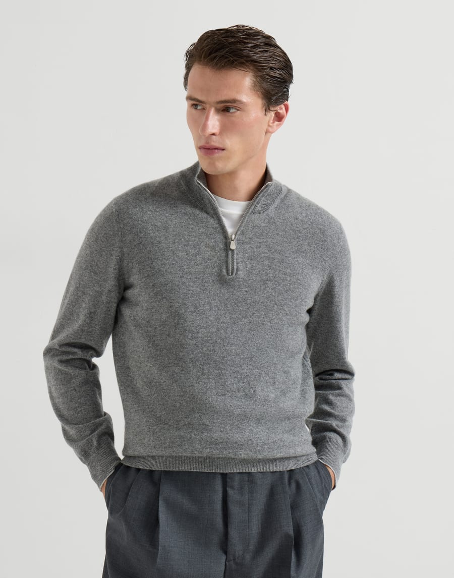 Cashmere sweater with half zip Dark Grey Man - Brunello Cucinelli
