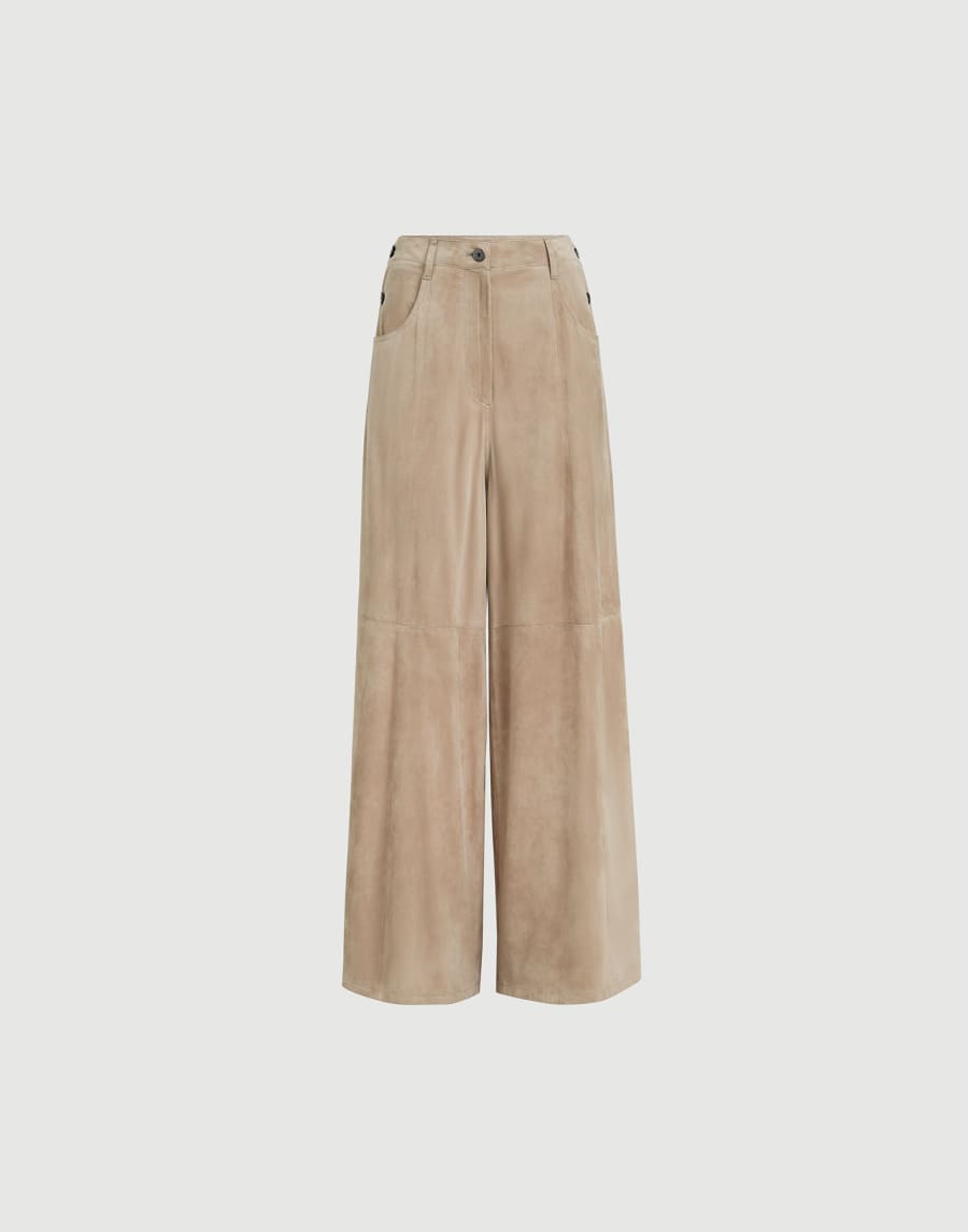 Suede maxi trousers Beige Woman - Brunello Cucinelli