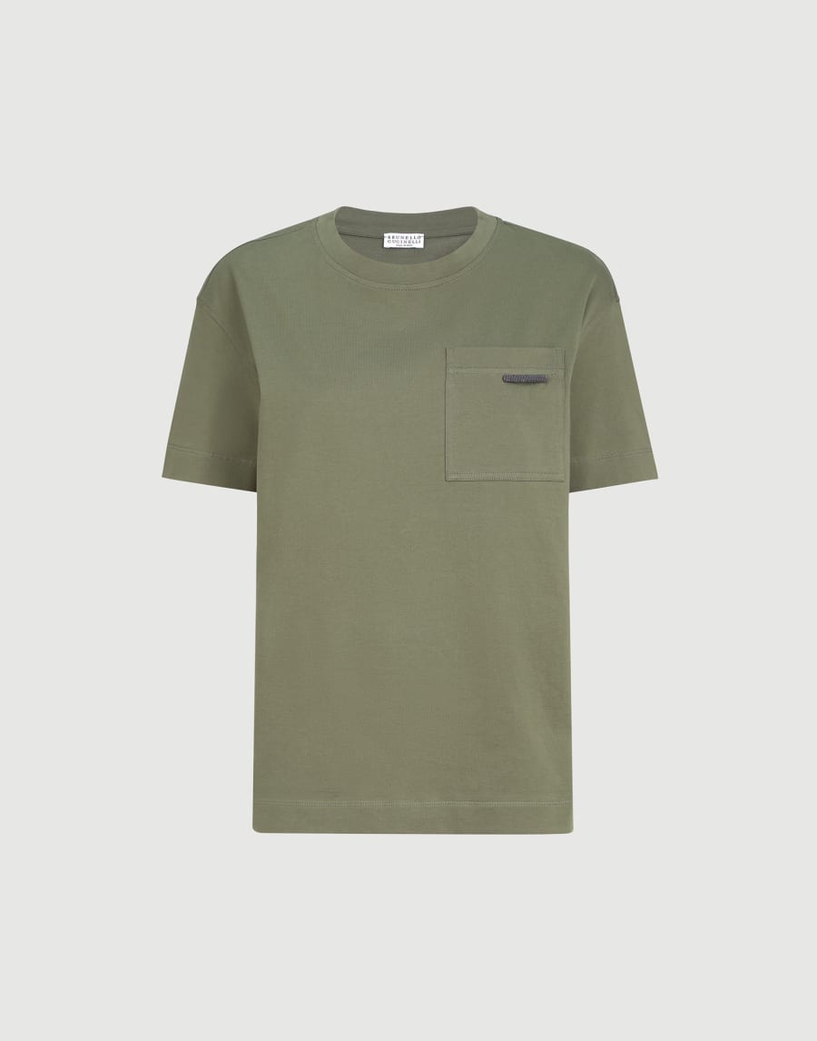 Camiseta en punto de algodón Ver olivo Mujer - Brunello Cucinelli