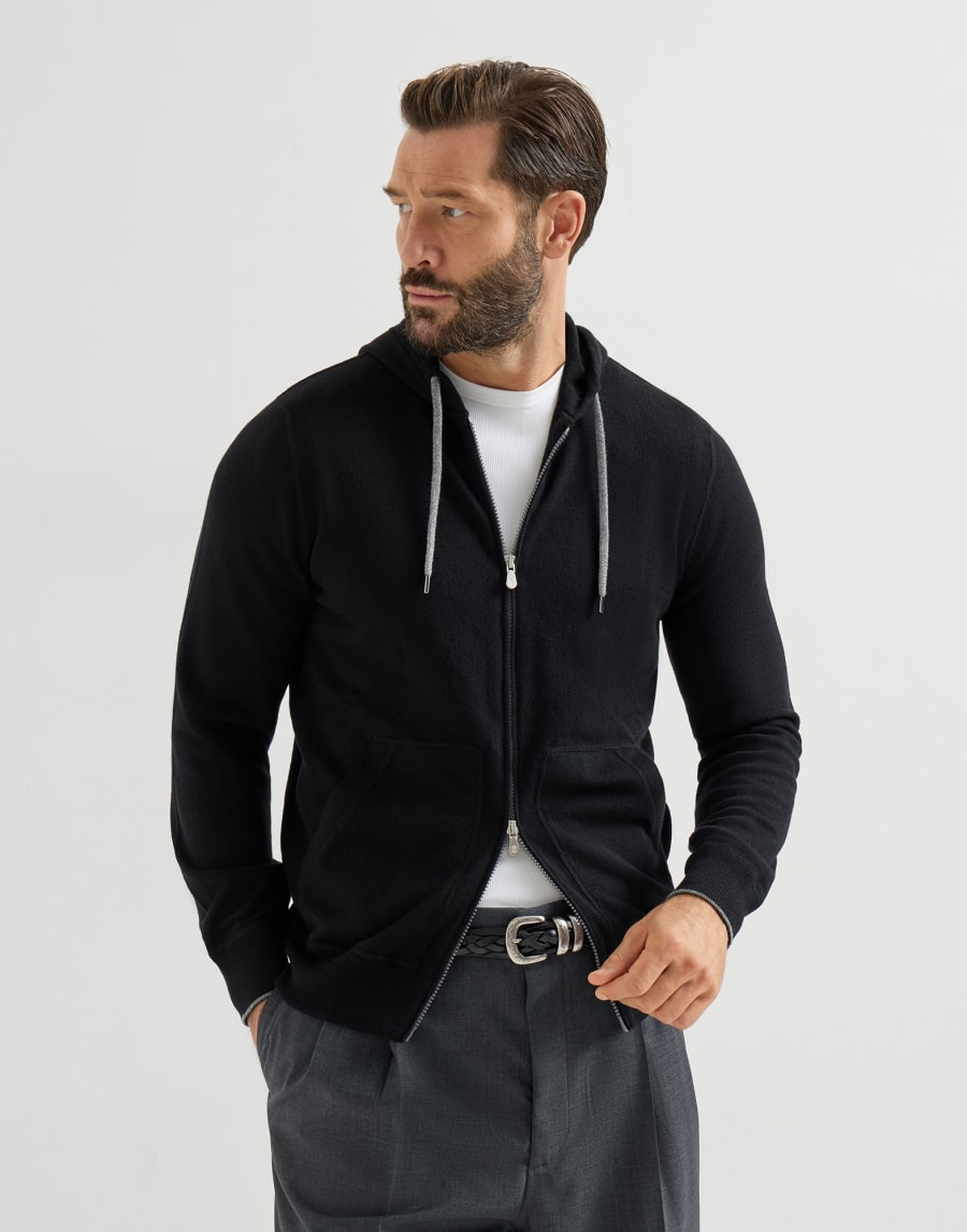 Cashmere sweatshirt-style cardigan Black Man - Brunello Cucinelli