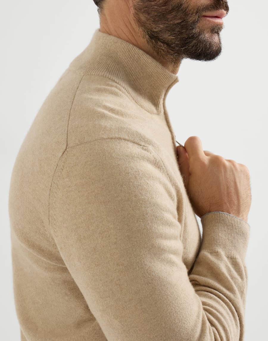 Cashmere sweater with half zip Beige Man - Brunello Cucinelli