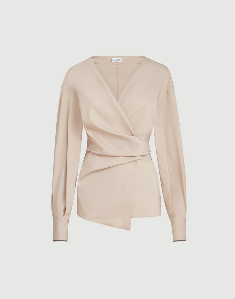 Bluse aus Stretch-Popeline mit Monili Beige Damen - Brunello Cucinelli