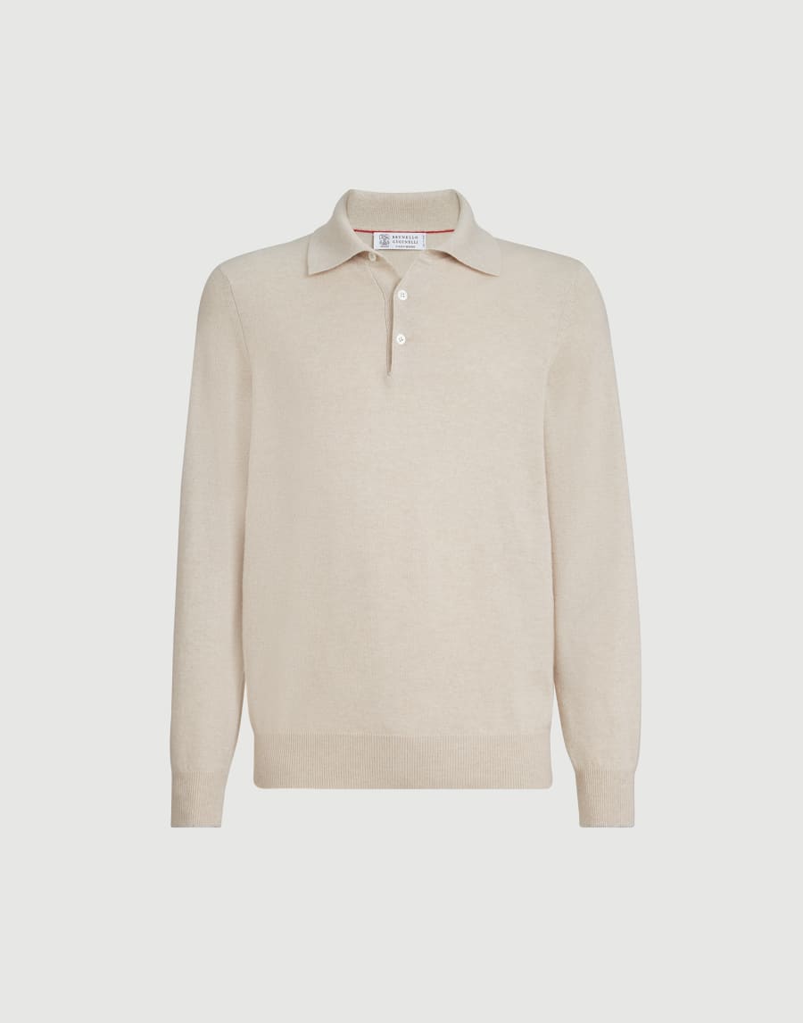 Cashmere knit polo shirt Sand Man - Brunello Cucinelli